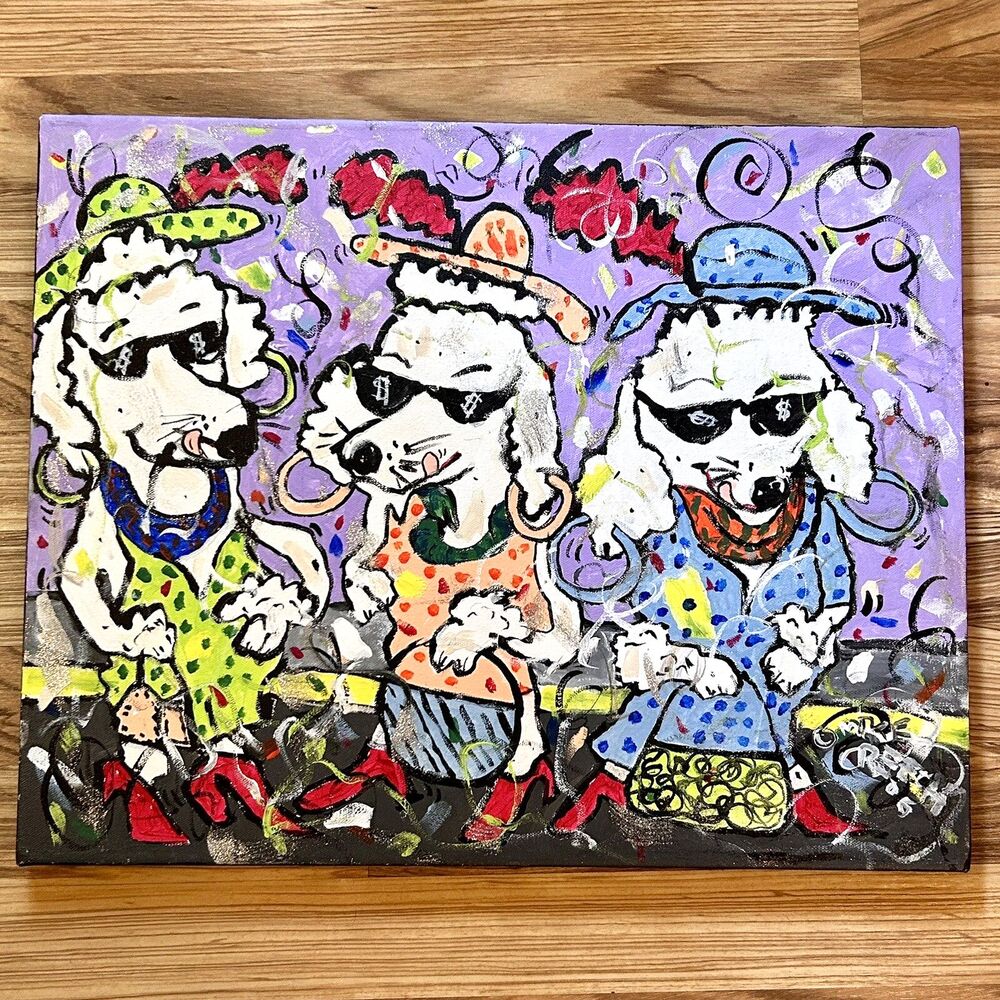 Artist Mike Creech - Folk Pop Art Poodle Painting on Canvas Lexington Kentucky